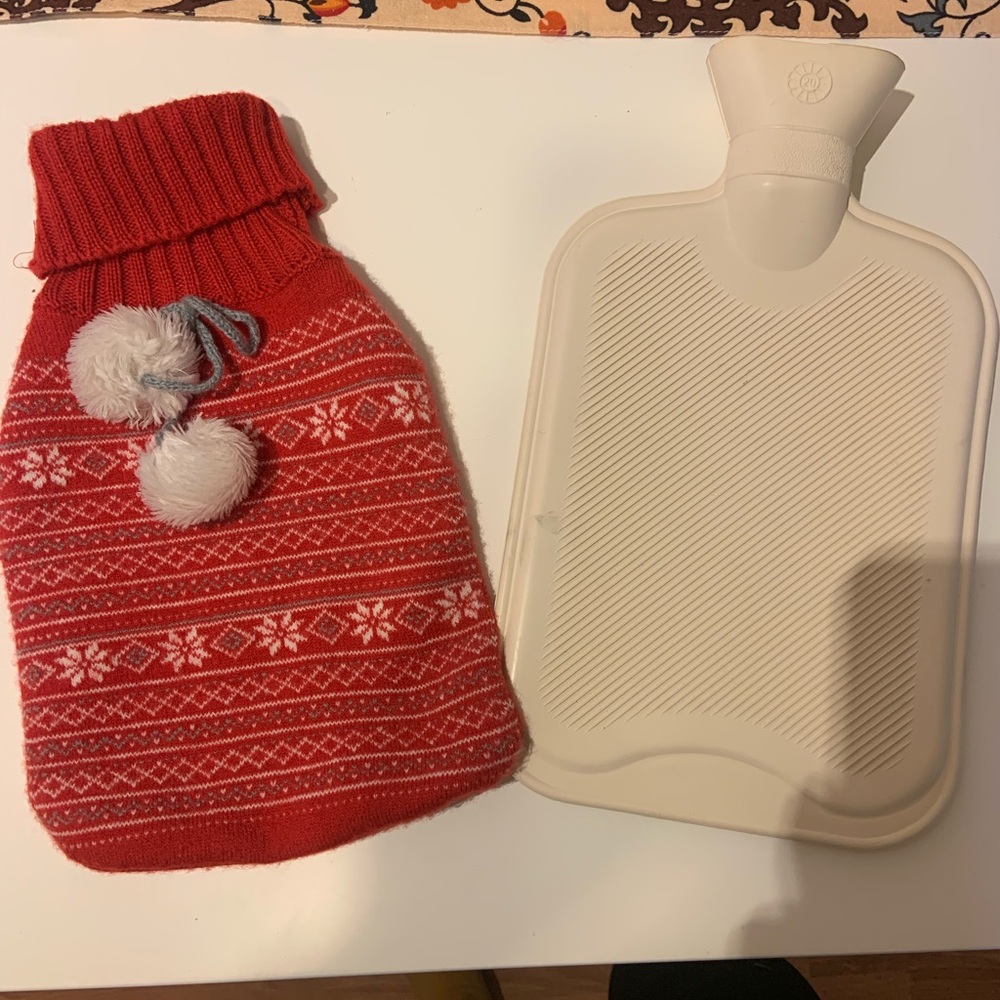 Red Knit Hot Water Bottle With Cover